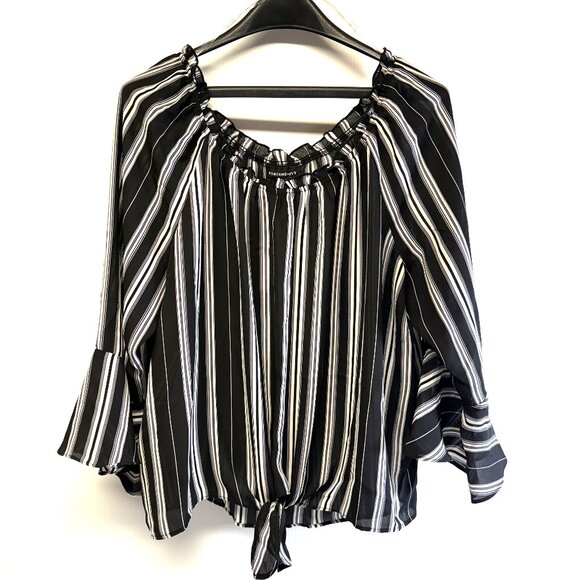 Fortune & Ivy Black White Striped Women's Blouse XXL-Plus Size - Picture 1 of 7